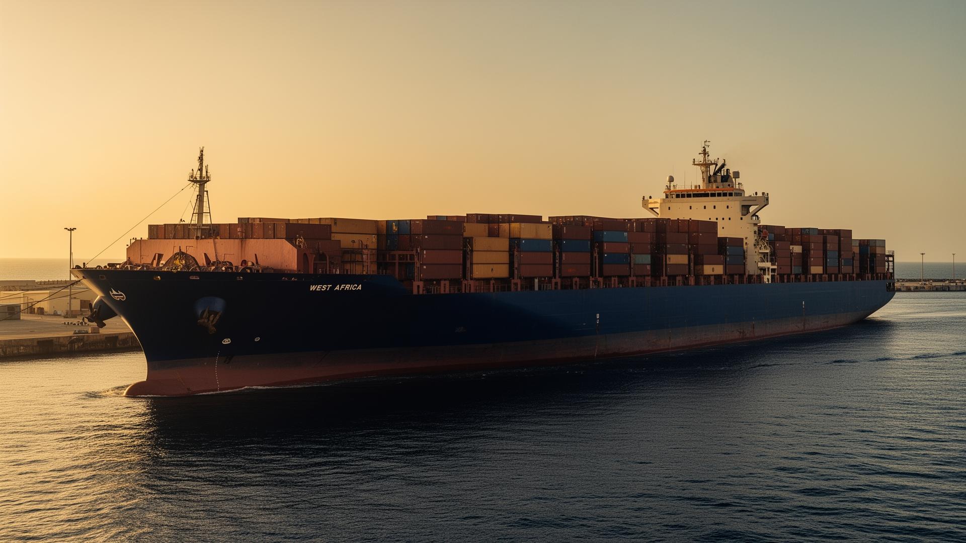 Cargo ship at a West African port
